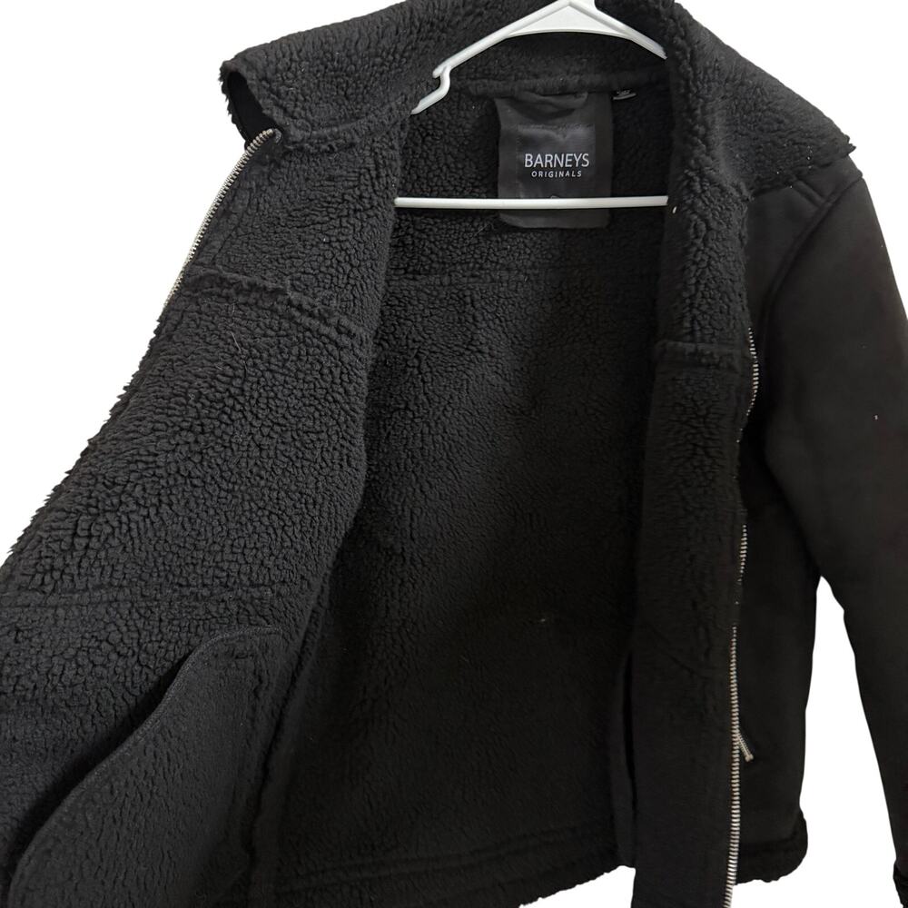Barneys Original blk faux suede borg Lined Aviator Jacket sherpa-lined bkr sz S - Picture 10 of 13